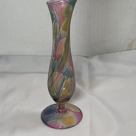 Rueven Nouveau Art Glass Co. Hand Painted Translucent Bud Vase 8" Tall - Picture 9 of 15